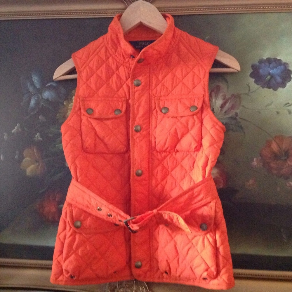 NWT Polo Ralph Lauren Girls Diamond-Quilted Orange Vest Size S 7 BE